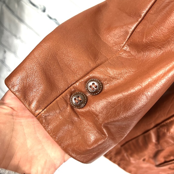 🚫🚫🚫SOLD! VINTAGE |•Tobacco Color Retro Leather Jacket•| - Picture 5 of 12